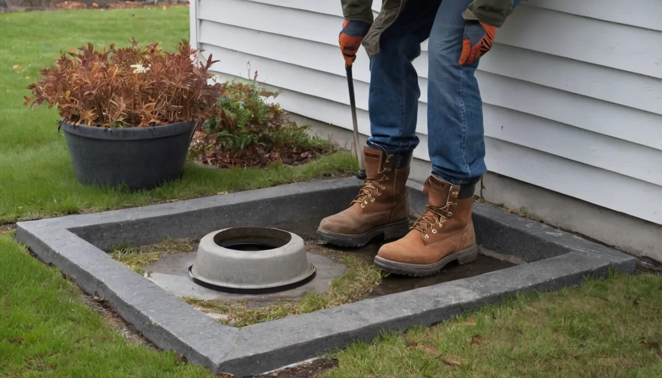 Septic provider inspecting a tank access lid in a residential yard in Yonkers