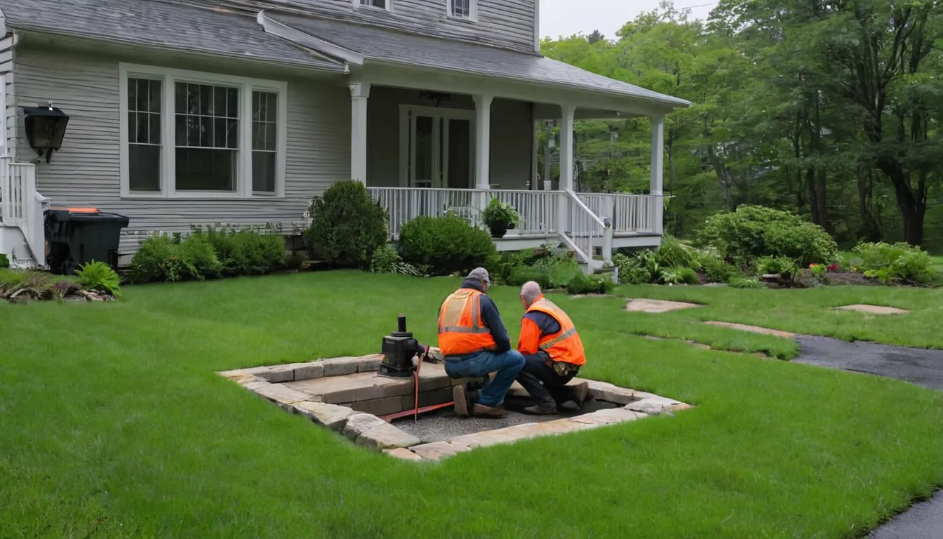 Provider inspecting a sewer cleanout in a yard of a home in Yonkers